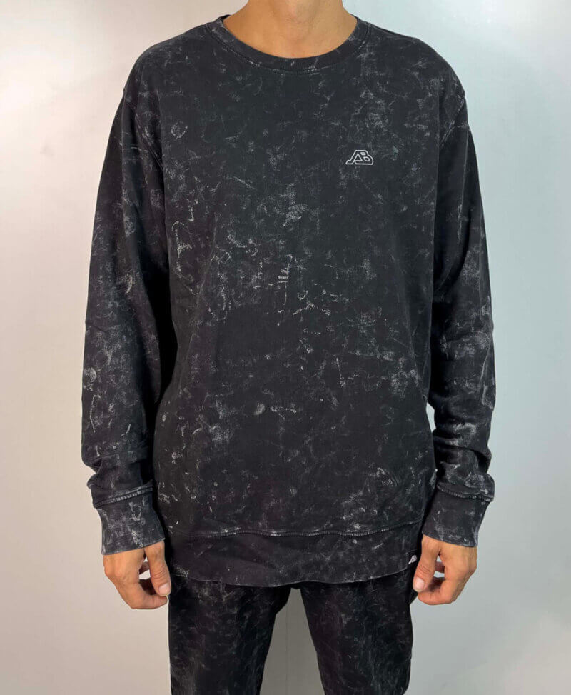 Sudadera sin cpaucha negra afterbang. Tejido veteado en blanco. Logo afterbang en impresión digital en el pecho.